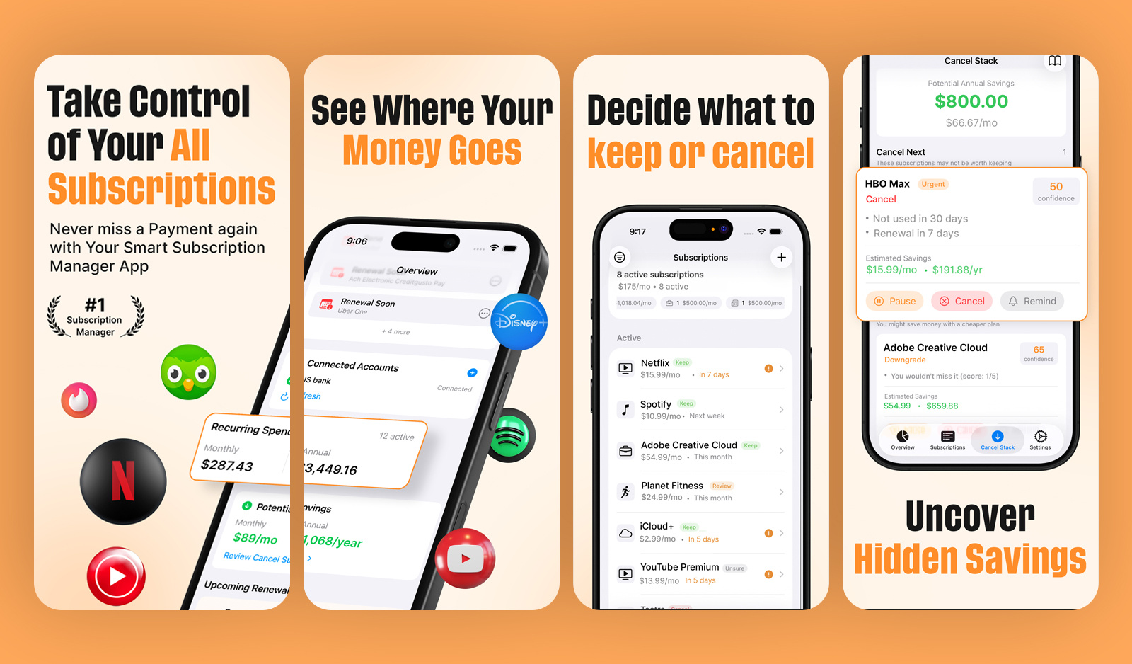App Store Screenshots | Subscription Manager App android screenshots app store graphics app store screenshots finance app ios screenshots money expense app money tracker app play store screenshots subscription subscription manager app design tracker app screenshots