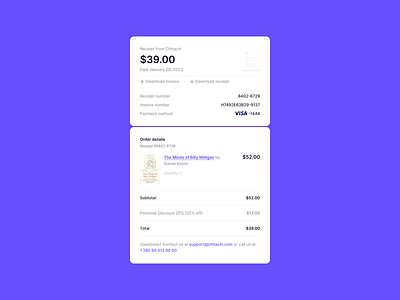 Email Receipt - UI daily: day 17 blue book cards design ecommerce email email design invoice price receipt shopping cart ui ui daily
