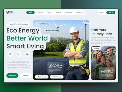 Green Energy Website UI – Renewable Energy Landing Page Design clean design clean energy dashboard ui green energy interface design landing page minimal design modern ui product design renewable energy saas design solar energy startup sustainability tech ui design uiux ux design web design website design