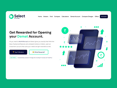 Select: Platform to choose your broker blue blure finance fintech fintechproduct green landing page stockbroker ui uiux ux website