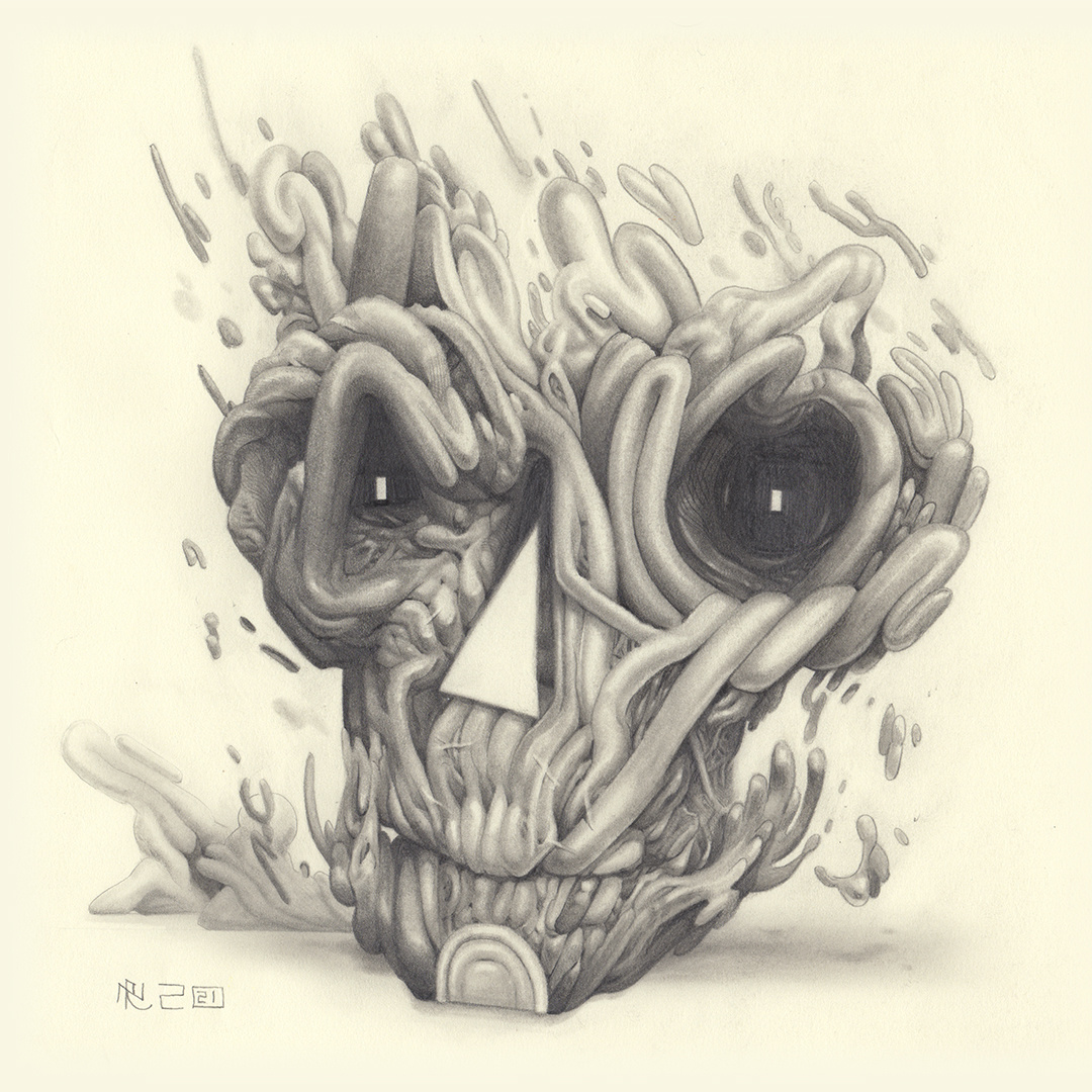Watching the End abstract being blobs creature drawing graphite hand drawn illustration skull strange surreal traditional triangle weird