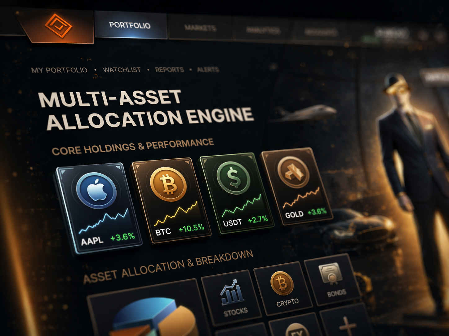 Financial Authority Dashboard |Multi-Asset Engine crypto dark ui dashboard datavisualization finance fintech interface luxury motion design wealthmanagement web design