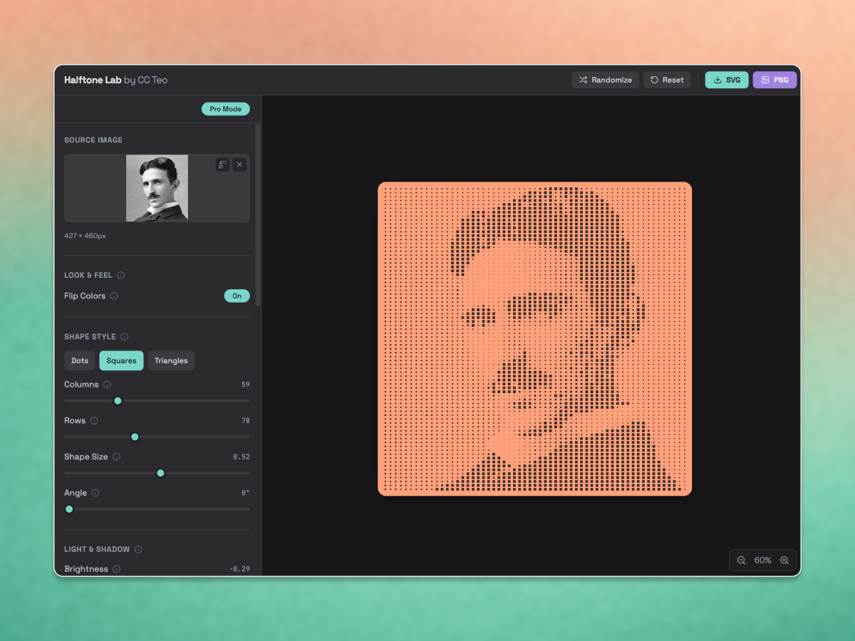 Halftone Lab web app .editor halftone image editor ui ux web
