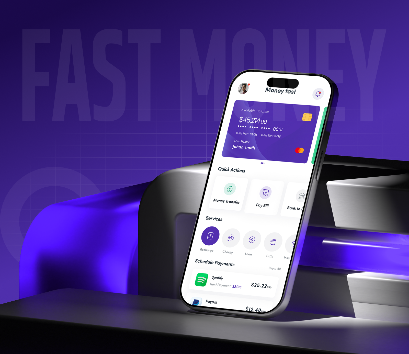 Money Fast – Smart Fintech App UI/UX Design | Apptechies app design banking app digital wallet finance app financial app fintech app mobile app design money transfer payment app product design