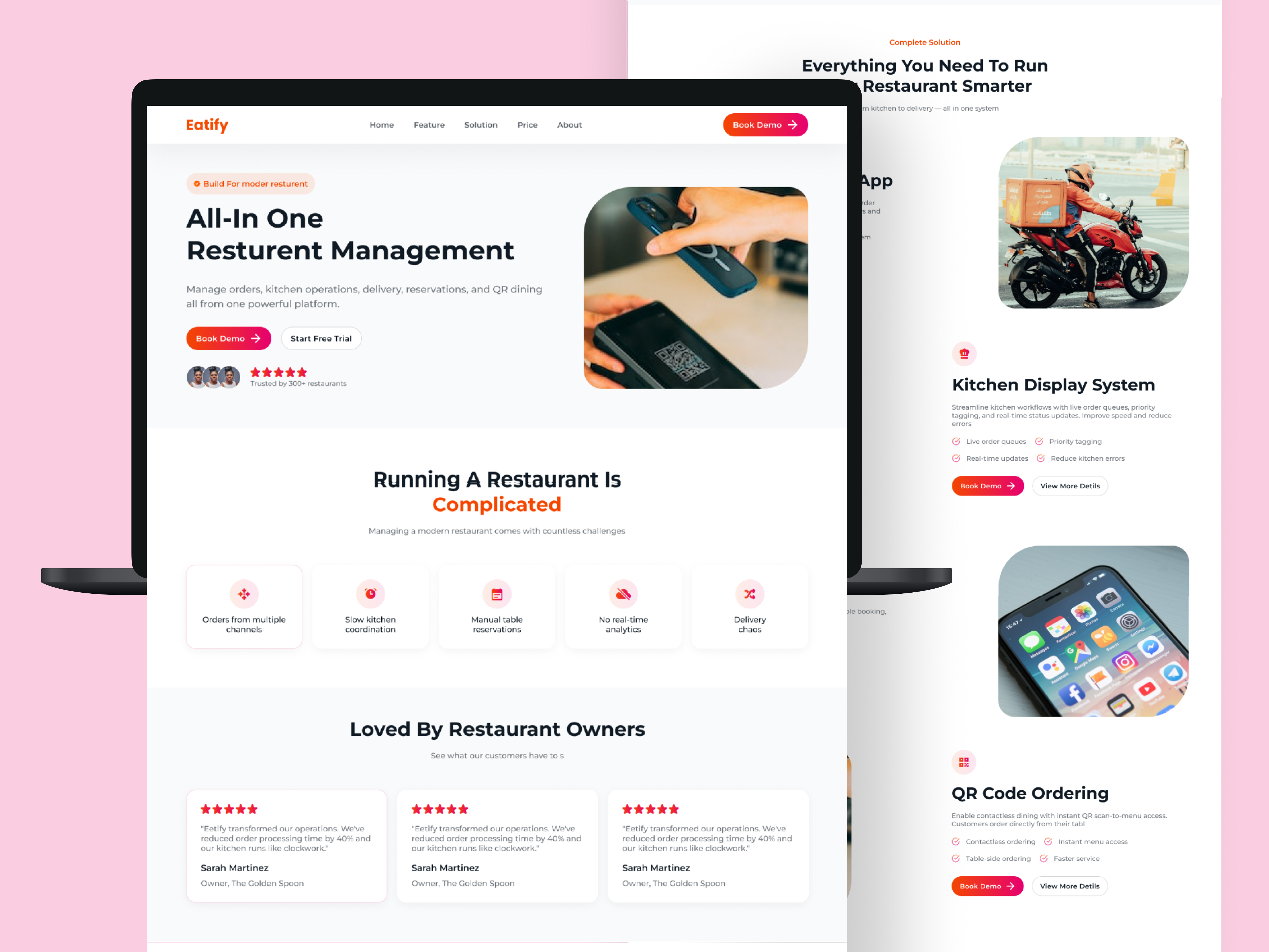 Eatify Restaurant Management SaaS Landing Page conversion focus landing page design modern web ui order tracking restaurant management saas landing page ui web ui
