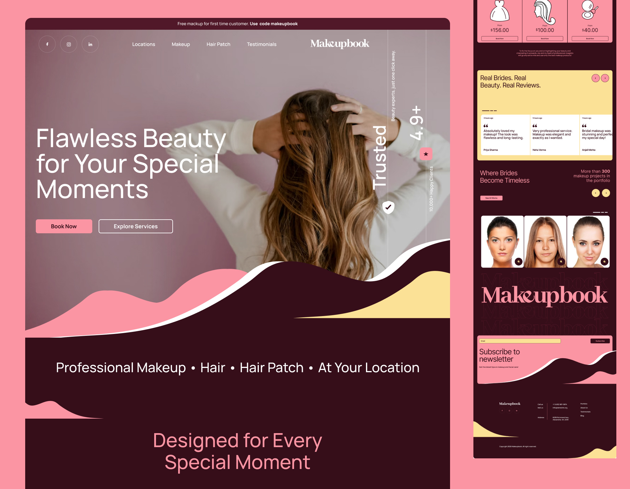Makeupbook landing page aesthetic beauty beautybrand branding cleandesign cosmetics ecommerce fashion landingpage makeup minimal modern productdesign skincare softui ui uidesign ux uxdesign webdesign