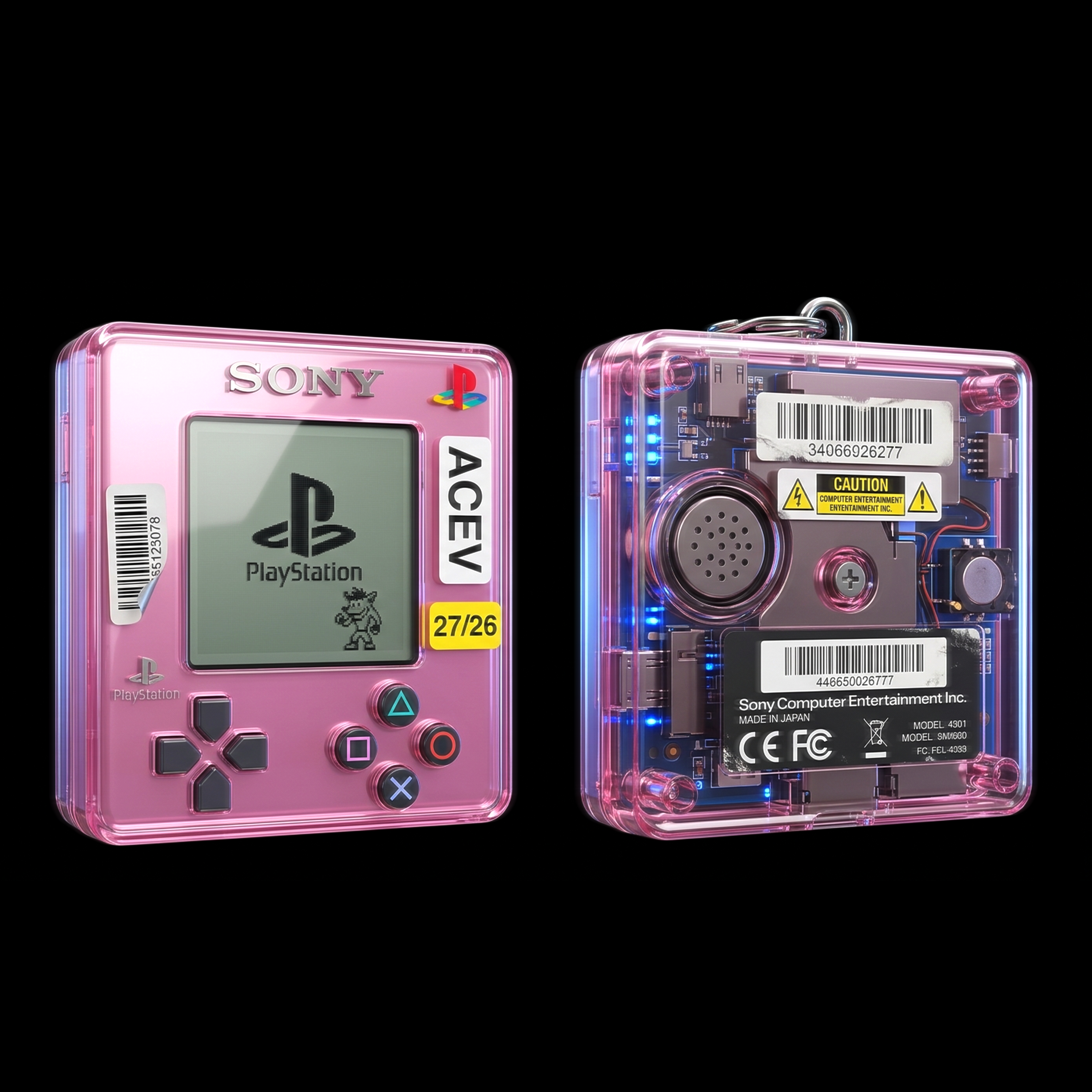 Sony PlayStation 1 themed Tamagotchi handheld device 3d animation branding graphic design logo motion graphics ui