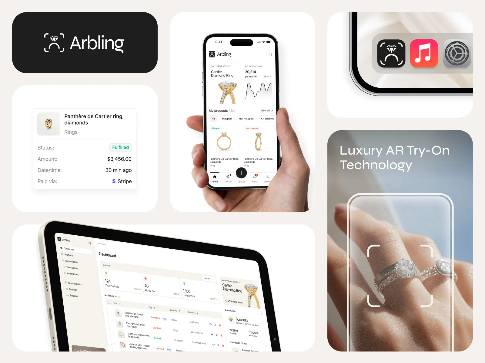 Arbling — AI+AR Jewelry Platform app brand guidelines branding clean design ecommerce figma landing page logo mobile modern ui ux web design