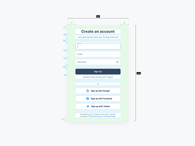 Create an account | Specification auth0 button create create account email facebook form google log in login name password privacy policy product design quote sergushkin signup testimonial twitter web design