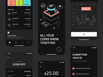 Fintech Crypto App animation app design blockchain crypto crypto app crypto wallet digital wallet finance app fintech fintech app graphic design minimal ui mobile app mobile ui modern ui saas trading app ui ui design ux design