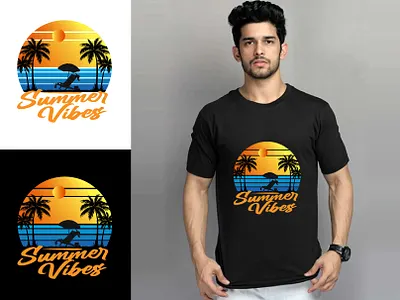 Retro Summer Vibes T-Shirt Design | Beach Sunset Graphic apparel design beach design branding creative fashion fashion design illustration logo plam tree print on demand retro sunset streetwear design summer summer t shirt summer vibes trendy typography vector vintage tshirt