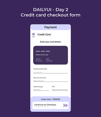 Daily UI Day 2 checkoutform creditcard dailyui dailyuiday2 paymentcheckout
