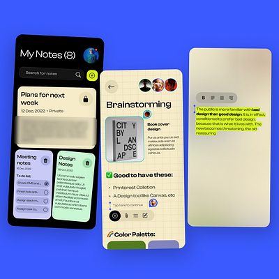 ✍ Notes App Design - UI Design app appdesign colorpalette mobileapp mobileappdesign mockup notes notesapp simple styleguide ui userinterface