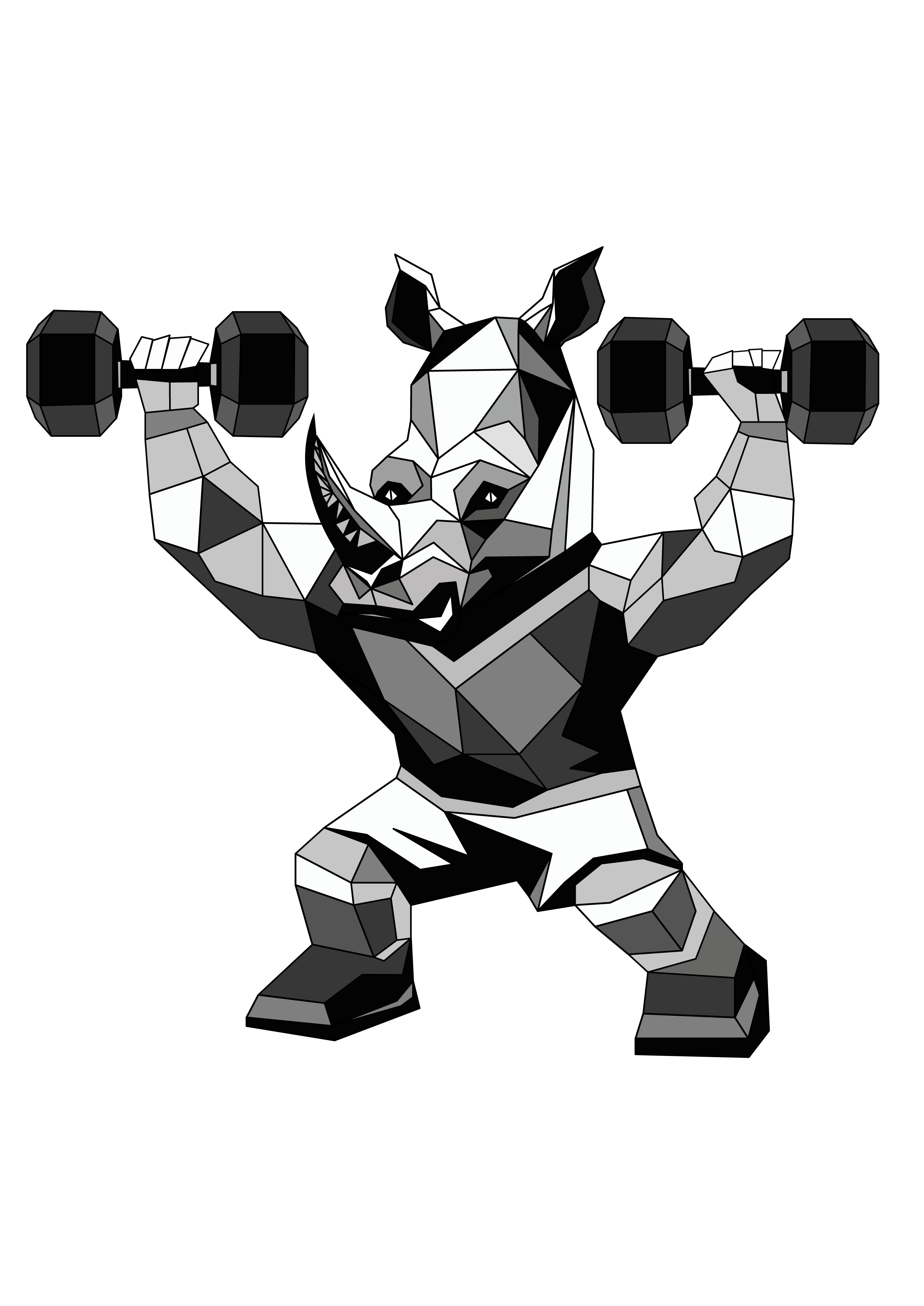Rhino Ray Lifting Dumbbells athlete black and white bodybuilding dumbbells fitness geometric gym low poly minimal muscle polygonal ray rhino sticker strength strong training workout