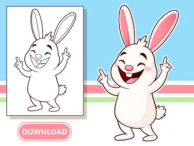 Cartoon Bunny Animal Vector Suitable for Coloring Page beehaya bunny cartoon cartoon style colorful coloring page cute design happy illustration kid illustration outline playful rabbit stock illustration vector