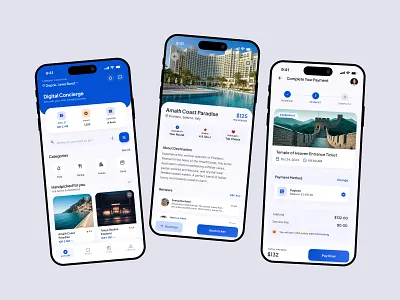 Digital Concierge: Travel Booking App UI app design booking booking app branding icon ios ios app design mobile app mobile design product design tourism travel travel app trip planner ui ui design ui ux design user interface ux design