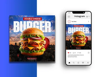Double Cheese Burger || Social Media Ad Design advertising beef burger burger cheeseburger fast food food advertising food design food photography graphic design instagram creative instagram post marketing design mockup social media ad social media design ui design
