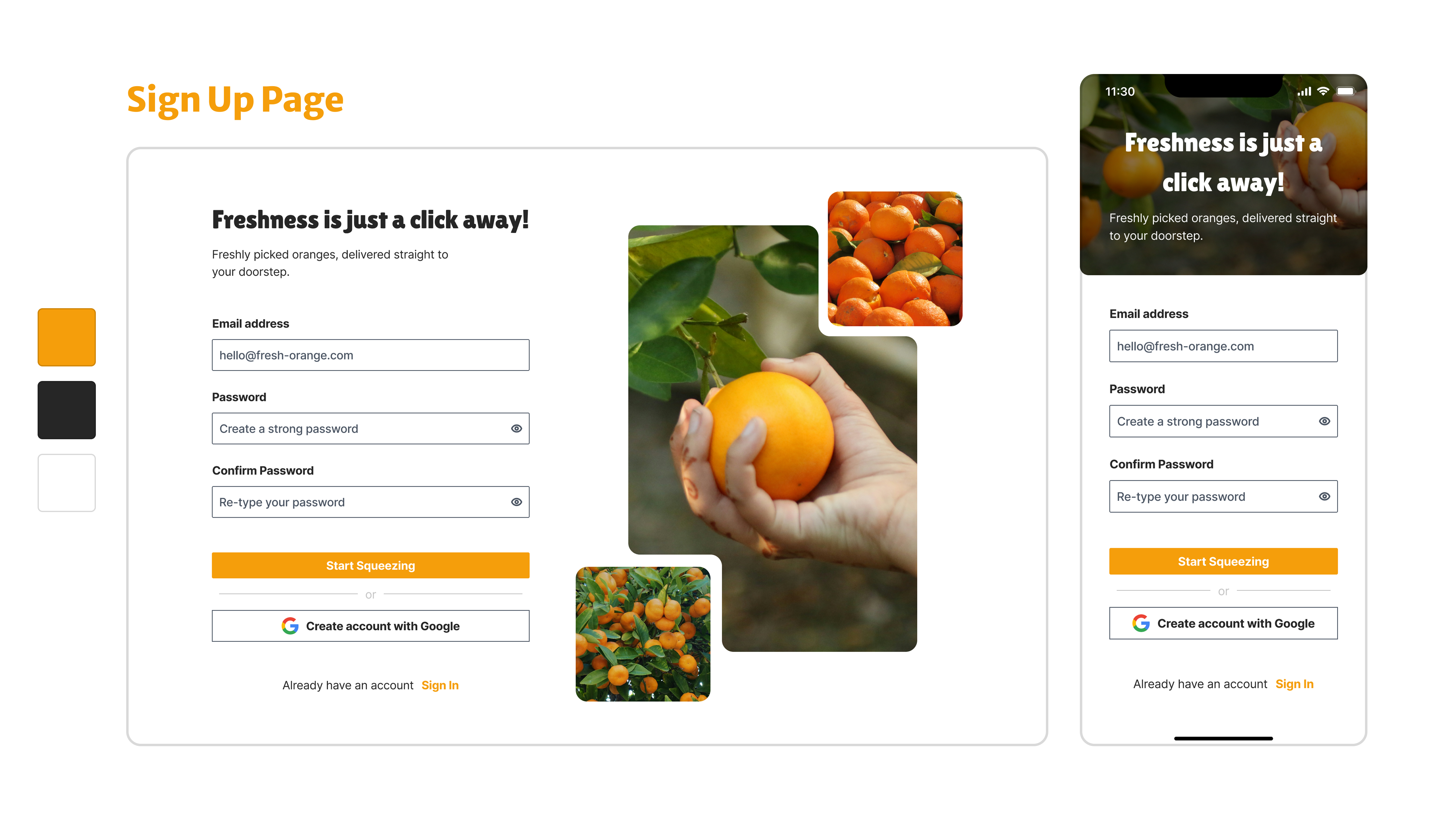 Freshly Squeezed Sign-Up! 🍊 daily ui food mobile orange sign up simple ui website