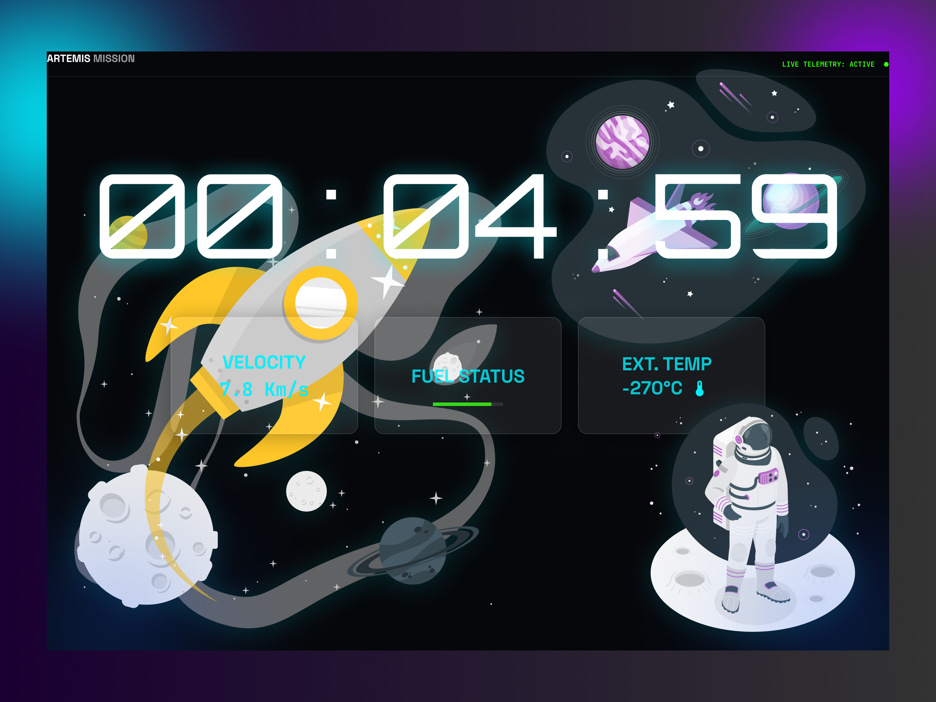 Daily UI - #014 I Artemis Mission: NASA Countdown Dashboard 🚀 countdown dailyui figma space ui ui ui design