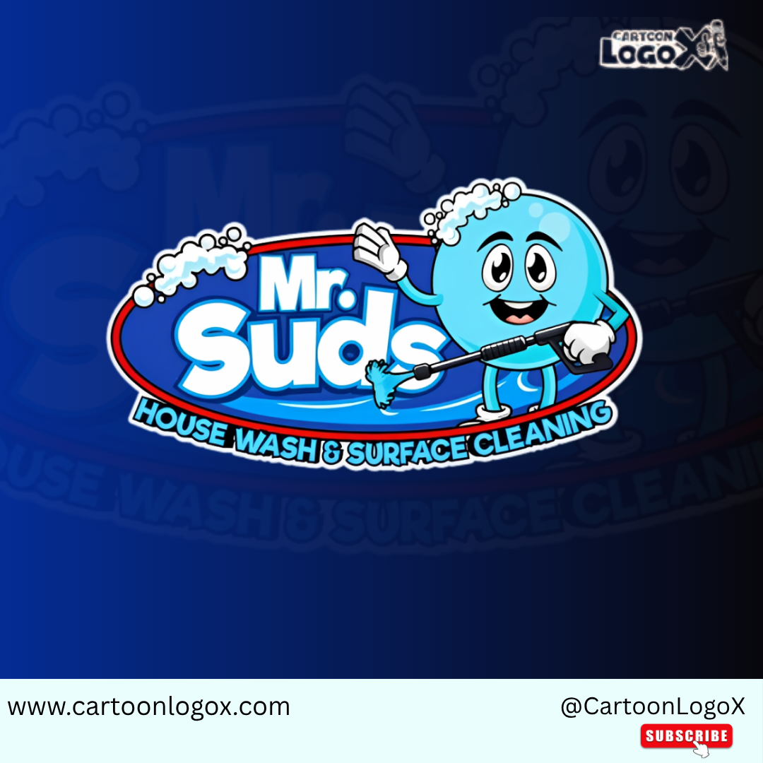 Mr. Suds House Wash Logo Design | Cartoon Mascot | CartoonLogoX brand design brand identity branding branding design creative branding custom logo dribbble graphic design logo logo design logo ideas logo inspiration mascot logo