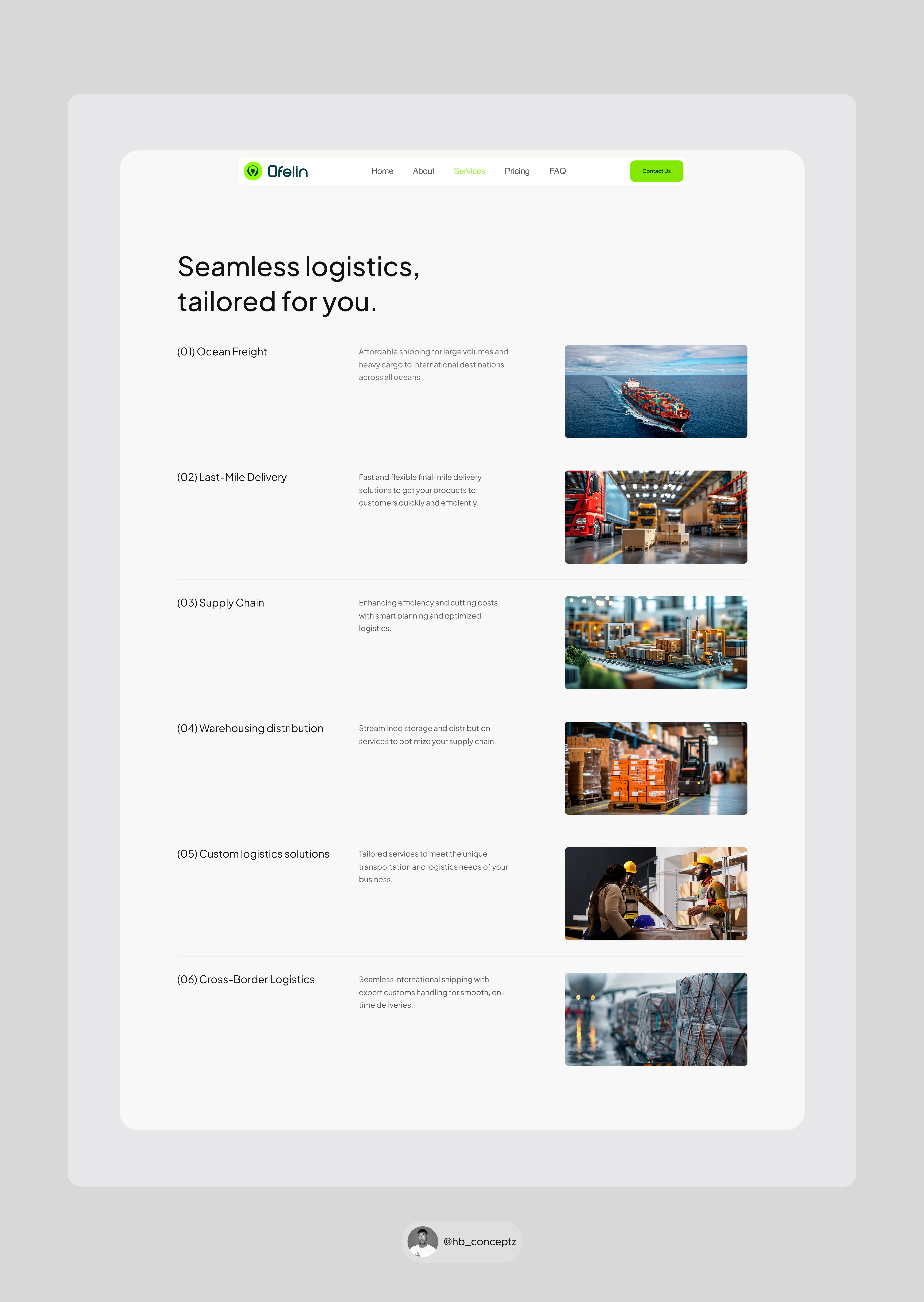 Services Page Design for Ofelin Shipment Website logistics app logistics mobile app product designer shipment shipment app shipment websie shipping shipping app shipping website ui designer uiux designer ux designer