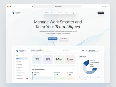 TaskFlow SaaS Landing Page - Productivity & Team Collaboration design interface product service startup ui ux web