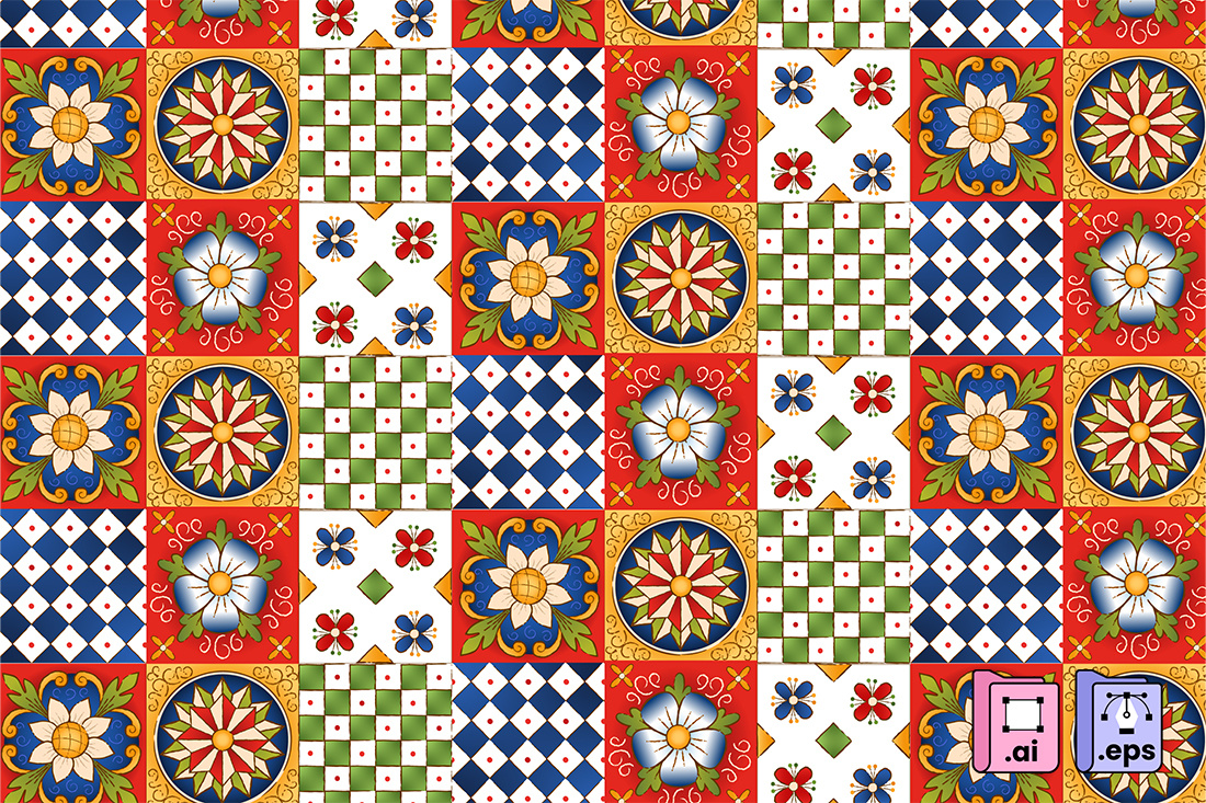 Sicily Majolica Tile Pattern blue and yellow ceramic ornament eamless vector geometric pattern italian ceramics majolica tile mediterranean design mediterranean style sicilian art sicily pattern traditional tile