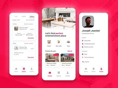 Hotel, bar and spa reservation app app bar booking hotel reservation spa ui
