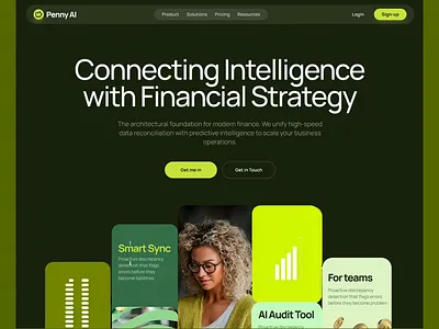 Penny AI — AI Powered Financial Intelligence Platform | Landing ai b2b saas bento grid conversion design corporate website creative direction finance app fintech fintech ai forest green green hero section landing page product design saas scroll ui ux ux strategy web design
