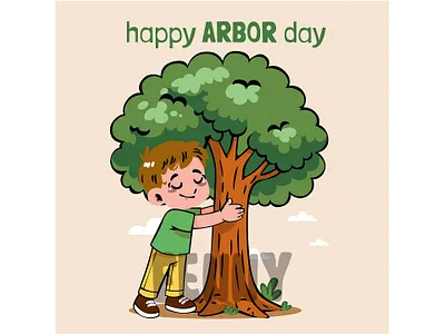 A Boy Hugging a Tree Happily arbor awareness cartoon celebration character day environment environmental event flower nature plant planting protection scenery spring tree trees watering