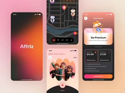 Affriz Friends Dating App UI app arobix chat dating delivery finance finder matching md azbni islam medical message mobile app social solvex tinder trending ui ux web website