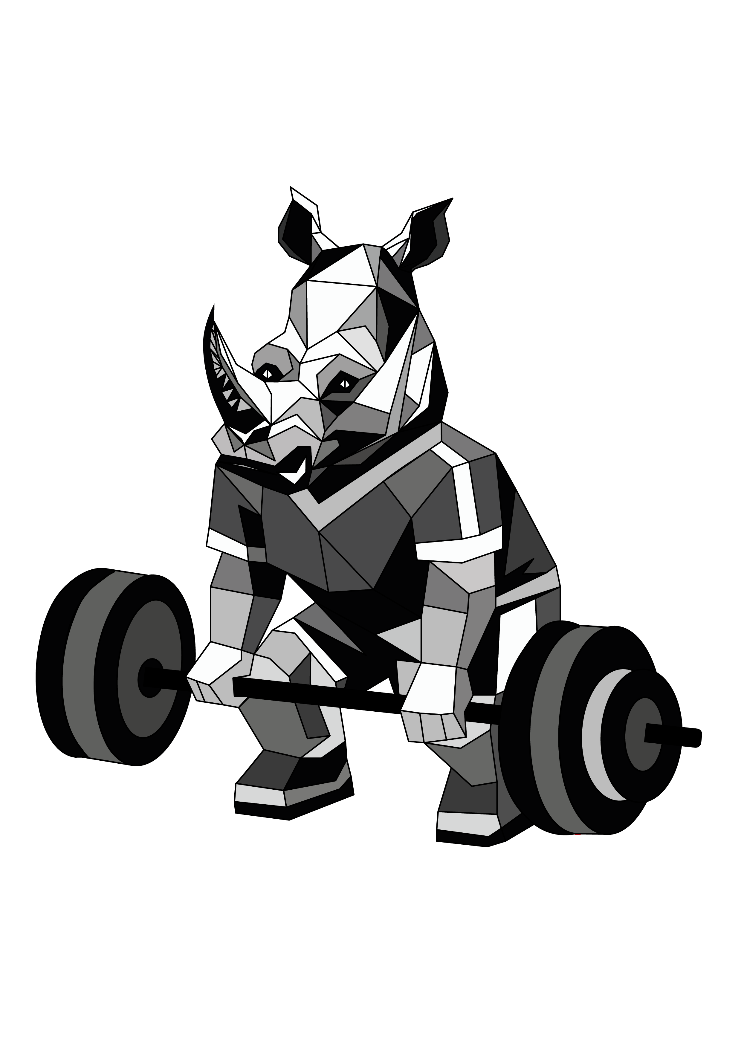 Rhino Ray Squatting with Barbell athlete barbell black and white bodybuilding fitness geometric gym leg day low poly minimal polygonal ray rhino squat sticker strength training workout