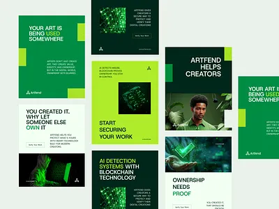 GenAI Brand Campaign: Social Media Branding For Artfend ai logo art protection art theft blockchain identity blockchain logo brand campaign branding genai brand campaigns genai design instagram story marketing agency midjourney modern logo protection social media security management social media banner social media branding social media campaign social media templates web3 logo