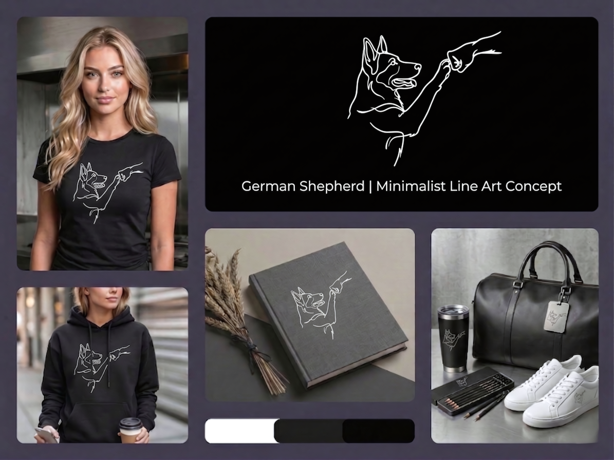 German Shepherd | Minimalist Line Art Concept branding design graphic design print design shirt shirt design tee