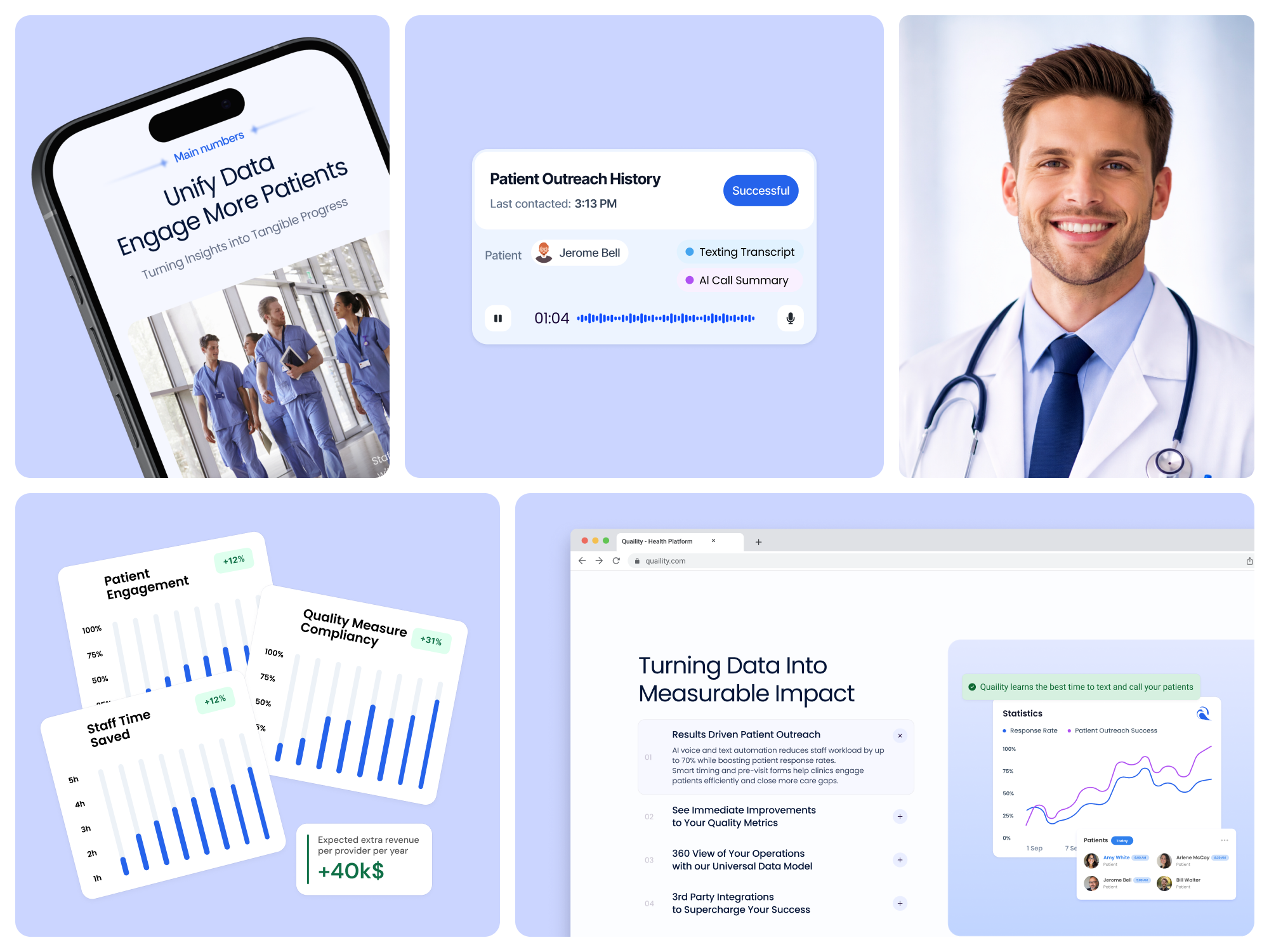 Quaility | AI-Powered Population Health Management SaaS ai b2b figma framer landing page redesign responsive design saas startup ui ux webdesign webflow website website design wordpress