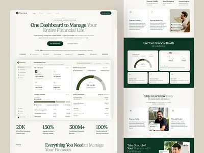 FinanceUs — Fintech SaaS Landing Page Design dashboard design design design inspiration fintech full page green website interface landing page minimal product design saas saas landing page startup ui web app web design website website design website redesign wingly