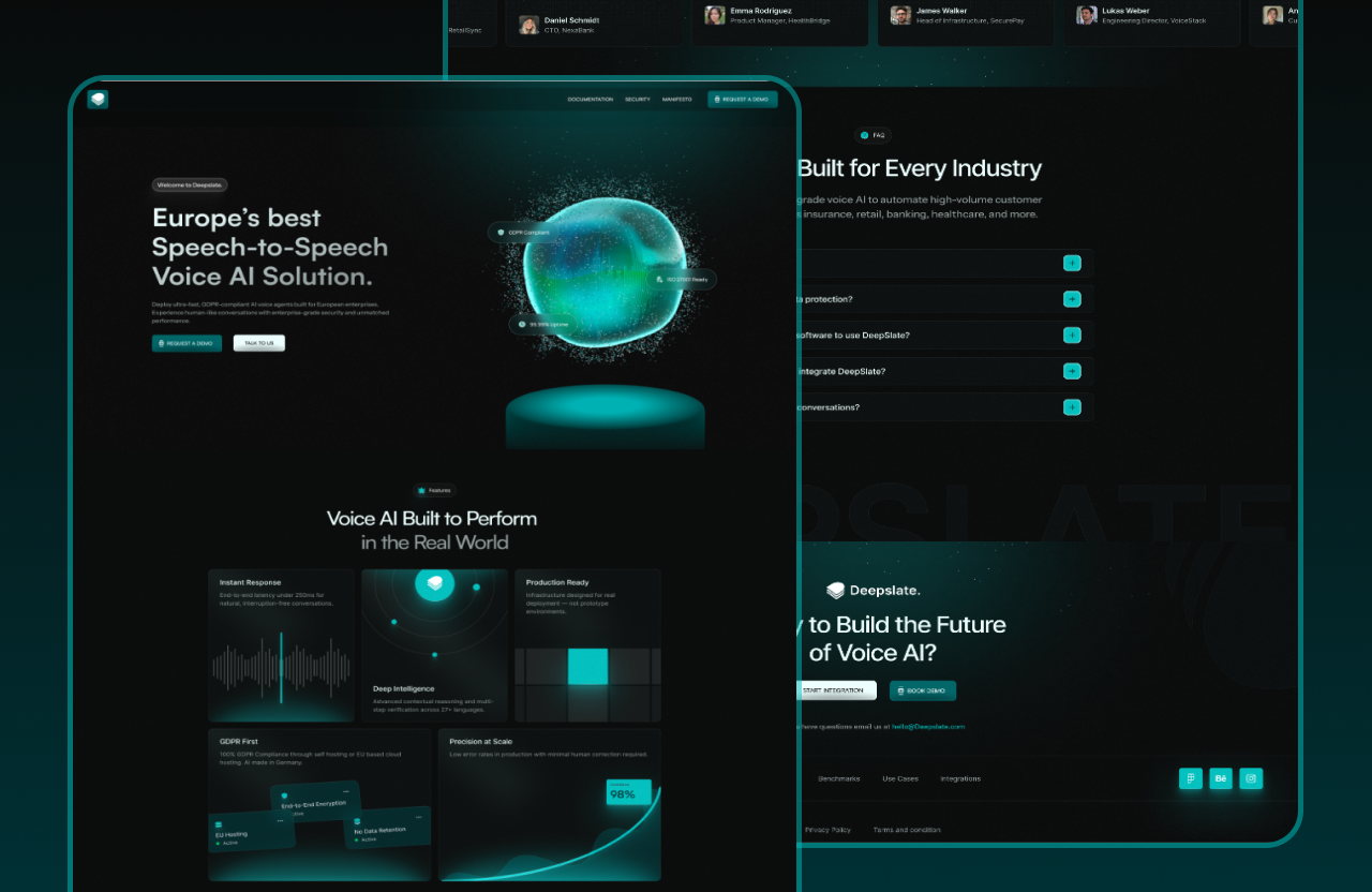Voice AI Solution Landing page 3d animated website 3d landing page 3d website ai landing page artificial intelligence framer landing page spline voice ai solution. voice landing page web design