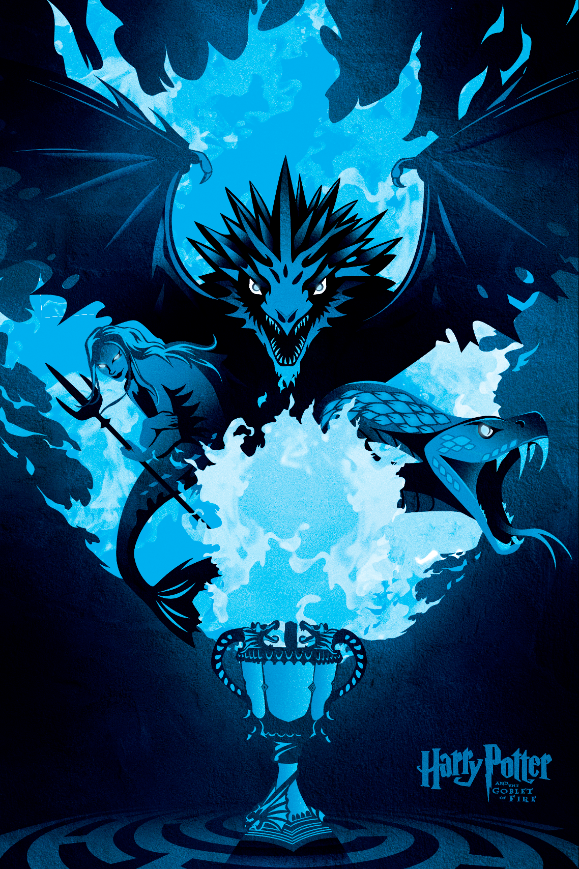 Harry Potter and the Goblet of Fire Poster blue dragon fire flames goblet goblet of fire harry potter illustration maze mermaid poster snake vector