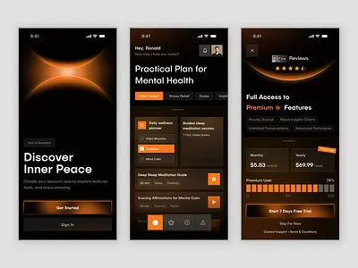 AI Mental Wellness Mobile App UI - Clam, Support & Smart Care ai therapy app design clam app health care app mental therapy app mental wellness mindfulness app mobile app mood tracker app self care app wellbeing wellness app