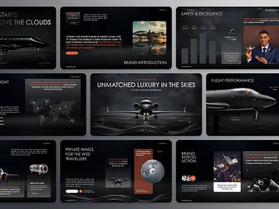 Luxury Private Aviation Presentation aviation design branding corporate presentation dark theme graphic design luxury branding luxury presentation ms powerpoint pitch deck powerpoint powerpoint presentation premium design presentation private jets ui