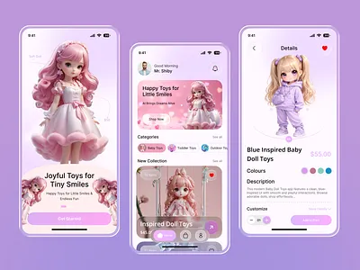 Baby Toys Shopping App Design app design baby game baby toys cute design ecommerce app interface design kids app kids ecommerce mobile app mobile app ui mobile design pastel ui playful ui product design shopping app toy app toy store ui design ui inspiration ux design