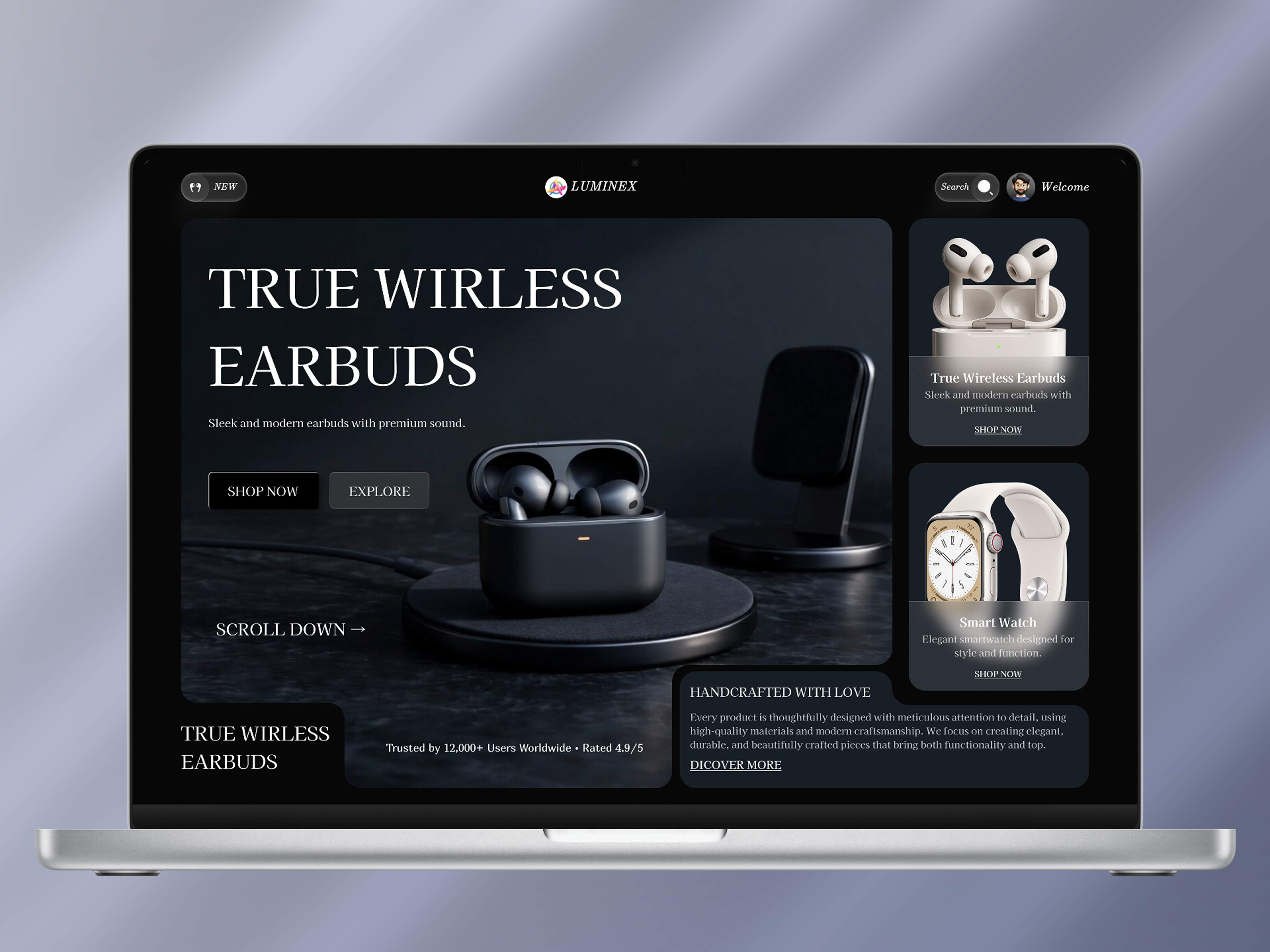 High-End Audio Store Website UI audio store dark ui earbuds ecommerce website electronics store gadget store headphones interface design landing page luxury design minimal design modern ui premium design product showcase ui design ui inspiration ux design web design web ui website ui