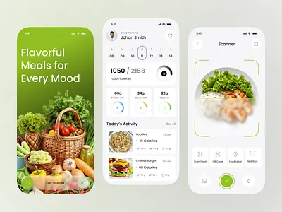 Smart Nutrition App UI — Calorie Tracker & Food Scanner Experien ai app ai food scanner app design calorie tracker calorie tracker app dashboard ui diet app fitness app food app food scanner health app health dashboard ui healthy lifestyle minimal ui mobile app nutrition app product design ui ux design wellness app