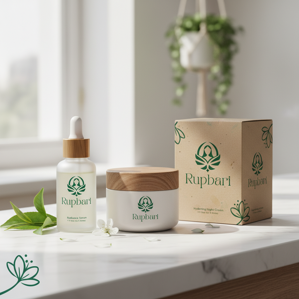 Rupbari Logo | Natural Cosmetic & Luxury Perfume Brand Identity aesthetic logo beauty product logo brand identity design clean logo design cosmetic logo eco beauty logo elegant logo design essential oil branding feminine logo green branding herbal brand identity luxury brand identity natural beauty logo natural skincare brand organic cosmetics branding perfume logo premium cosmetics skincare branding soap brand logo wellness brand identity