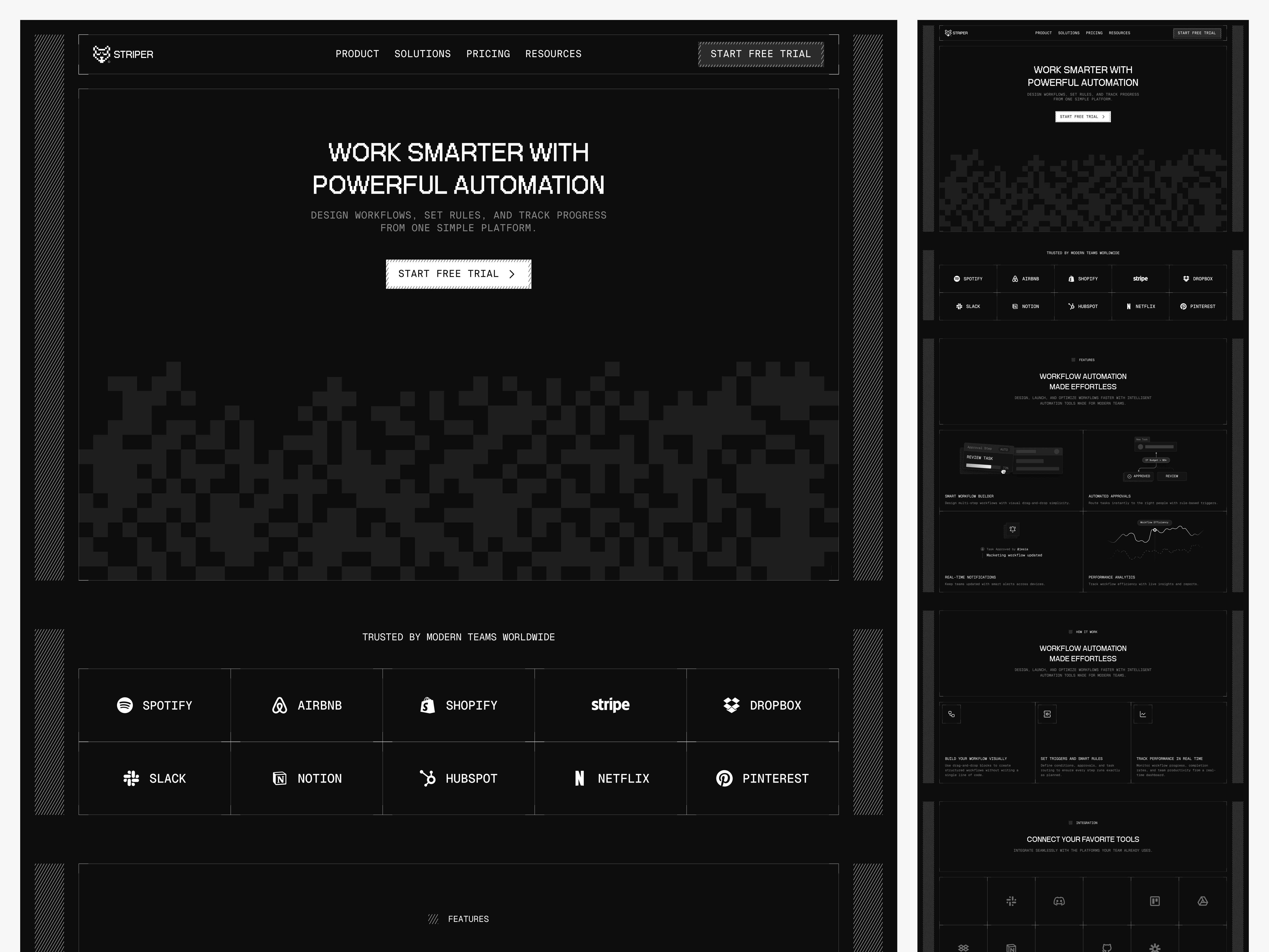 STRIPER — Workflow Automation Platform automation branding cleanui darkmode darkui dashboarddesign interface landingpagedesign minimal minimaldesign moderndesign productdesign saasdesign startupdesign ui ux visualidentity webappdesign webdesign workflowautomation