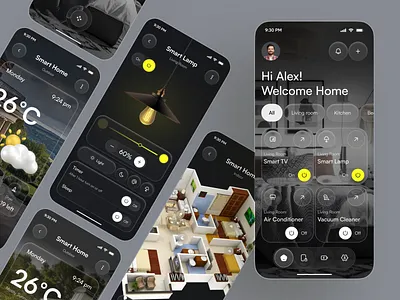 Home Automation App UI – Modern Smart Living Experience app design devices control app glassmorphism home automation home control iot app iot dashboard smart devices smart home smart living tech app ui web