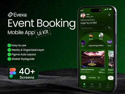 Evexa-Event Booking Mobile App Ui Kit app design design figma mobile app ui uiux user experience