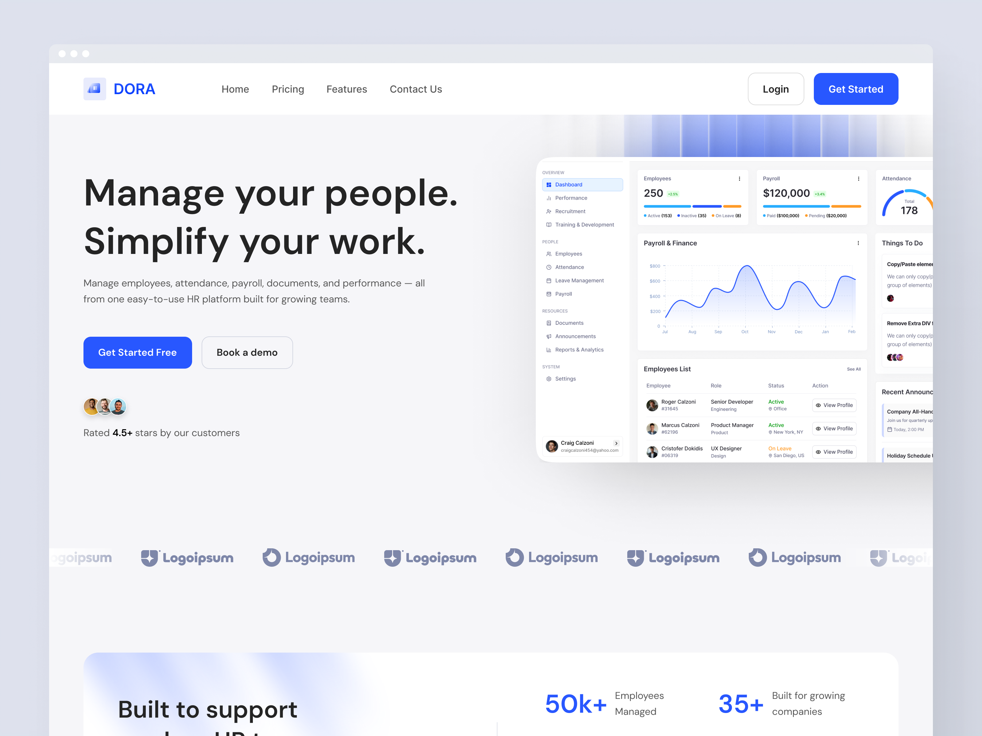 HR Management Landing Page – UI/UX Design admin dashboard b2b software business dashboard corporate app employee management enterprise software hr hr dashboard hr management hr platform hr saas hr software hr system human resources management system saas landing page saas product team management web app design workflow management