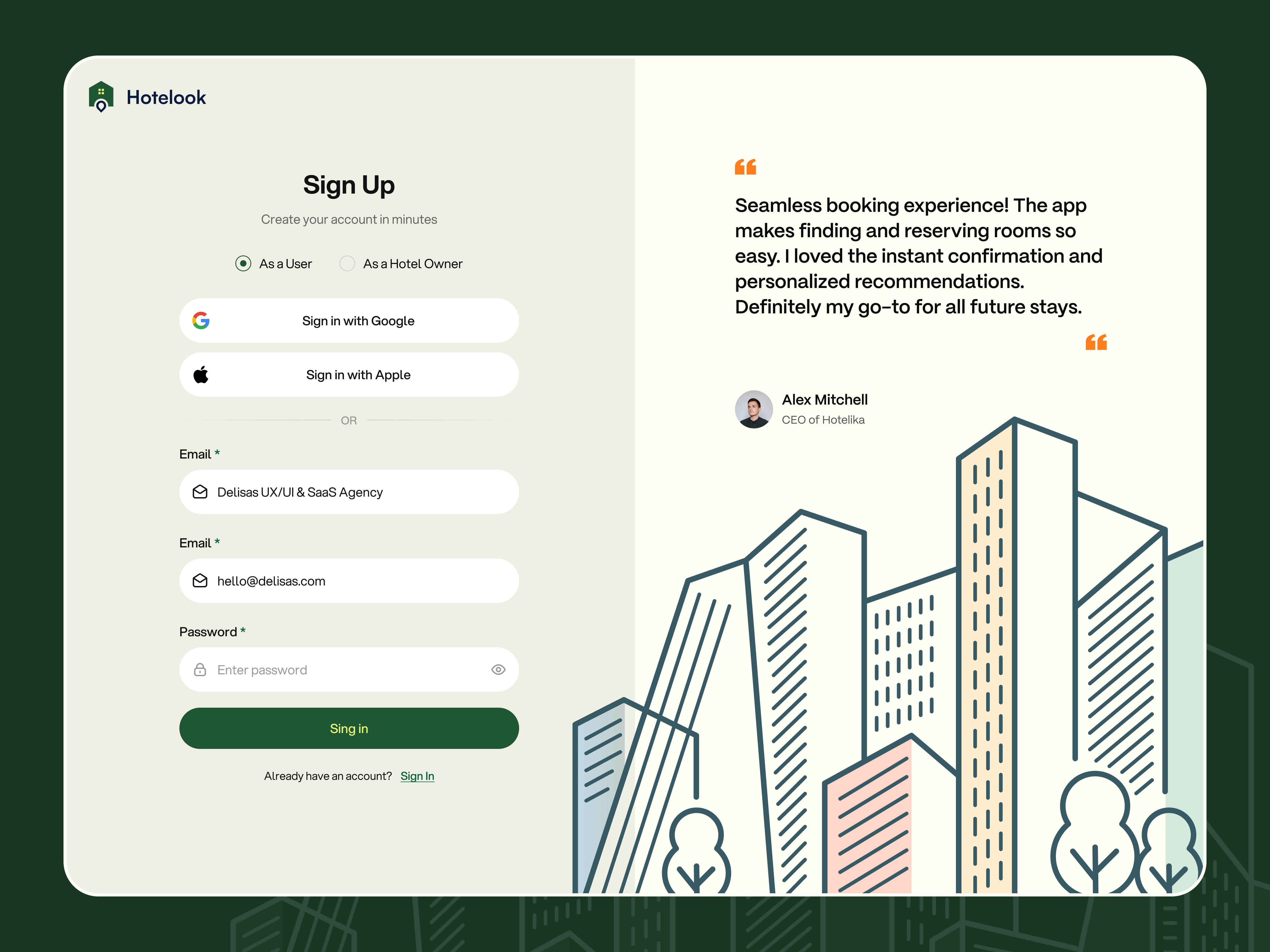 Signup Page for Hotel Booking Dashboard create account hospitality hotel hotel booking hotel website login modern ui sign in signup ui uiux ux