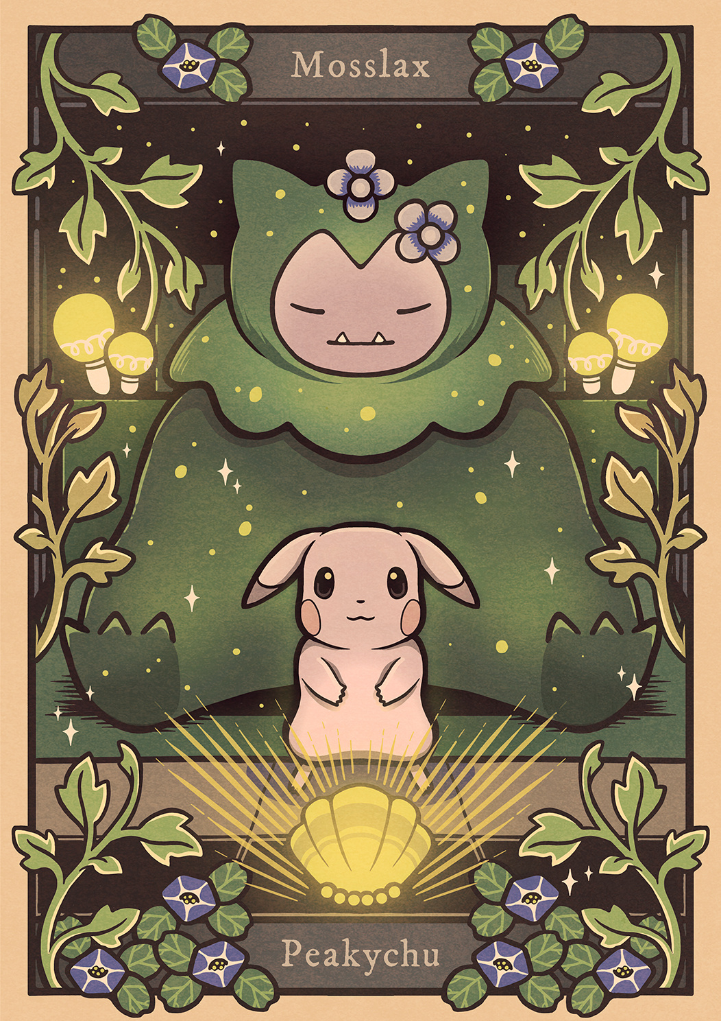 Pokopia art cute digital art drawing illustration mosslax peakychu pokemon pokopia